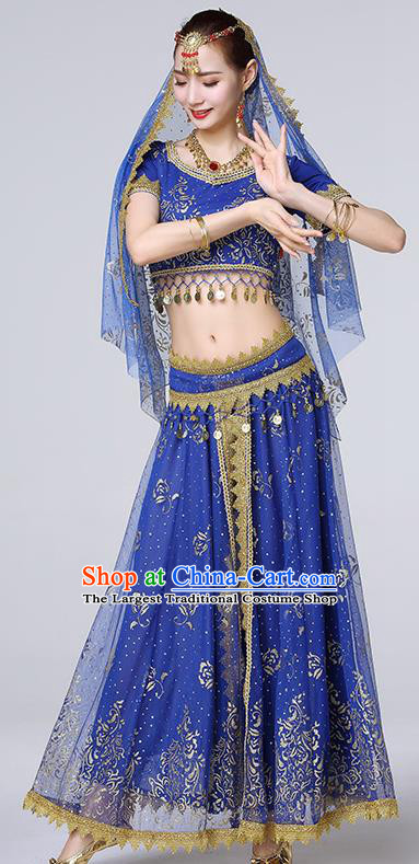Indian Belly Dance Uniforms Bollywood Tianzhu Lady Royalblue Blouse and Skirt Dance Performance Clothing