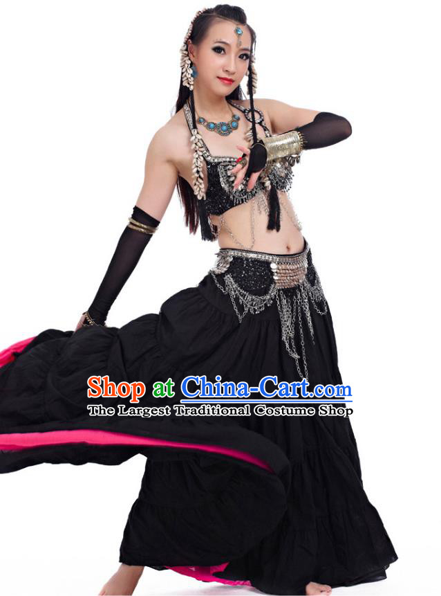Indian Belly Dance Costumes Asian Raks Sharki Sexy Dancewear Oriental Dance Bra and Black Skirt