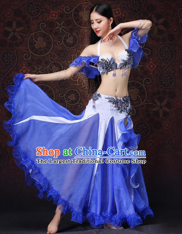 Indian Oriental Dance Bra and Blue Skirt Belly Dance Costumes Asian Raks Sharki Performance Uniforms