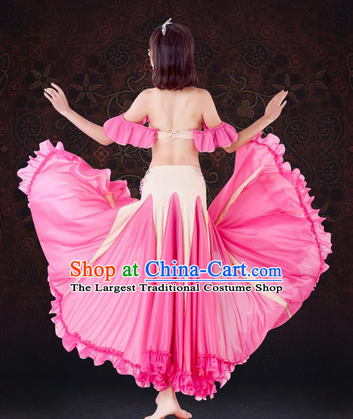 Asian Raks Sharki Performance Uniforms Indian Oriental Dance Bra and Pink Skirt Belly Dance Costumes