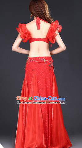 Indian Oriental Dance Red Bra and Skirt Uniforms Asian Belly Dance Training Costumes
