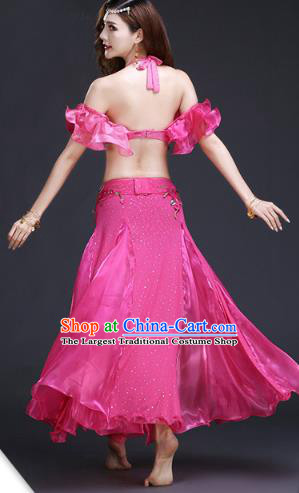Asian Belly Dance Training Costumes Indian Oriental Dance Rosy Bra and Skirt Uniforms
