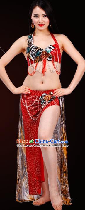 Asian Oriental Dance Performance Bra and Skirt Uniforms Indian Belly Dance Red Costumes