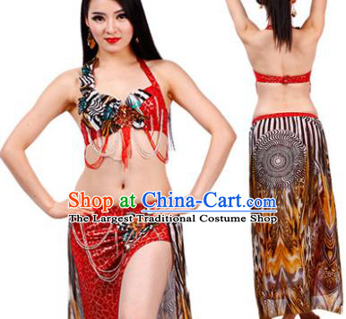 Asian Oriental Dance Performance Bra and Skirt Uniforms Indian Belly Dance Red Costumes