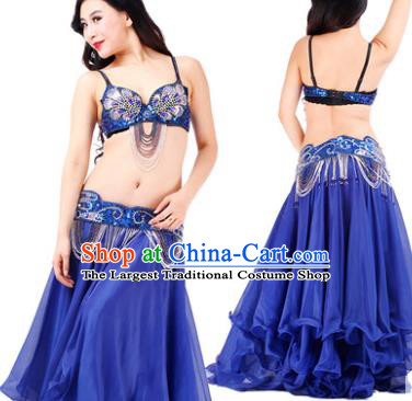 Asian Oriental Dance Bra and Skirt Stage Performance Royalblue Uniforms Indian Belly Dance Costumes