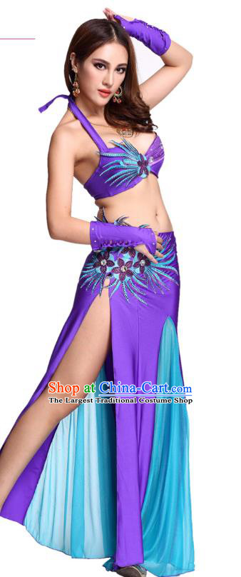 Indian Oriental Dance Purple Uniforms Belly Dance Performance Costumes Asian Raks Sharki Dancewear