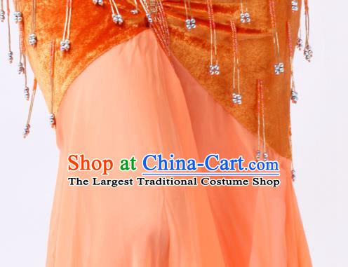 Asian Indian Belly Dance Costumes Oriental Dance Orange Bra and Skirt Stage Performance Uniforms