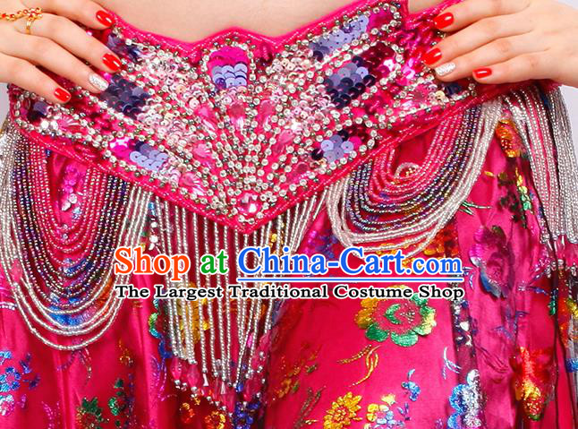 Asian Oriental Dance Rosy Bra and Skirt Stage Performance Uniforms Indian Belly Dance Costumes