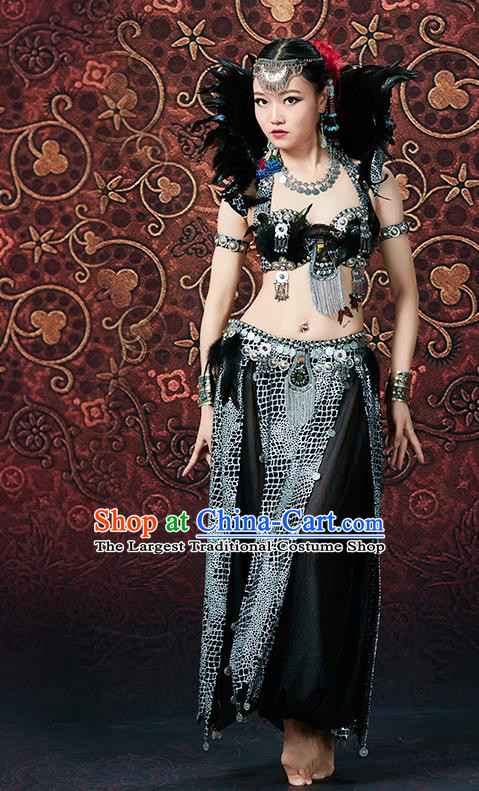 Asian Belly Dance Performance Costumes Indian Oriental Dance Sexy Black Bra and Skirt Uniforms