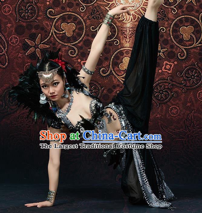 Asian Belly Dance Performance Costumes Indian Oriental Dance Sexy Black Bra and Skirt Uniforms