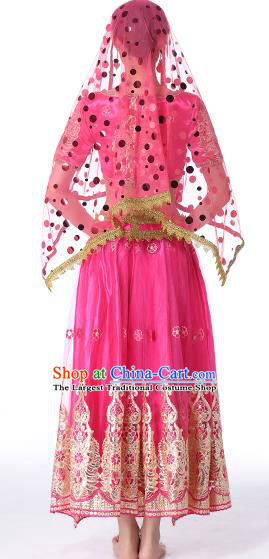 Asian Performance Costume Embroidered Rosy Blouse and Skirt Indian Bollywood Dance Dress Belly Dance Clothing