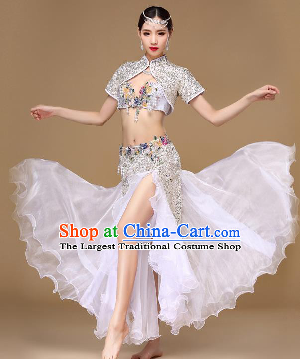 Indian Stage Performance White Top and Skirt Oriental Dance Clothing Asian Belly Dance Dress