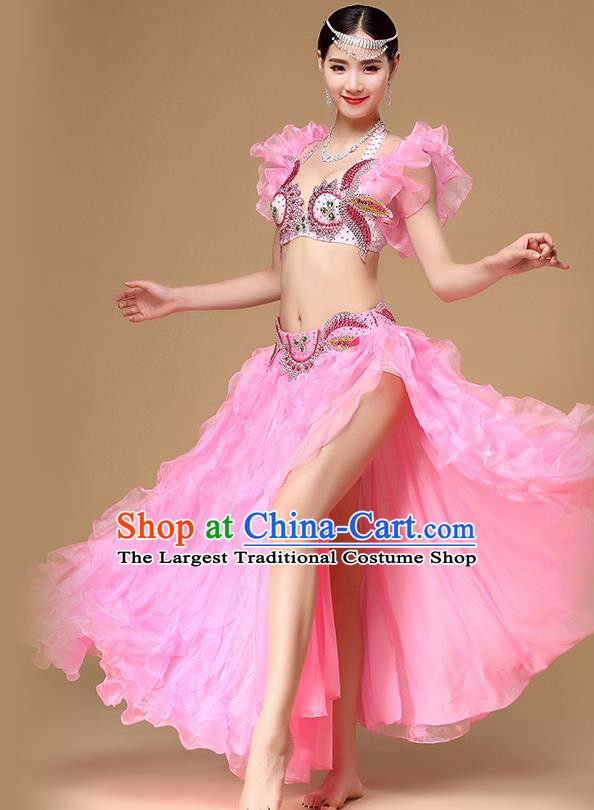 Asian Belly Dance Performance Bra and Skirt Oriental Dance Pink Uniforms Indian Dance Sexy Clothing