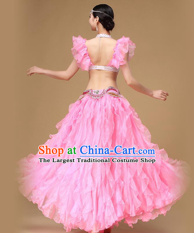 Asian Belly Dance Performance Bra and Skirt Oriental Dance Pink Uniforms Indian Dance Sexy Clothing