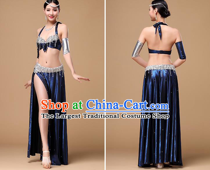 Indian Dance Performance Clothing Asian Belly Dance Training Bra and Royalblue Skirt Oriental Dance Uniforms