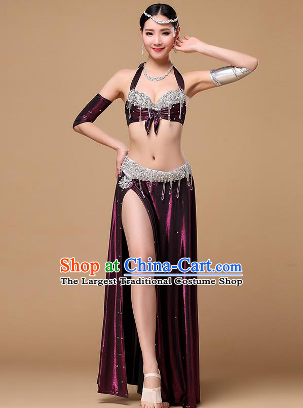 Indian Oriental Dance Uniforms Performance Clothing Asian Belly Dance Training Bra and Purple Skirt