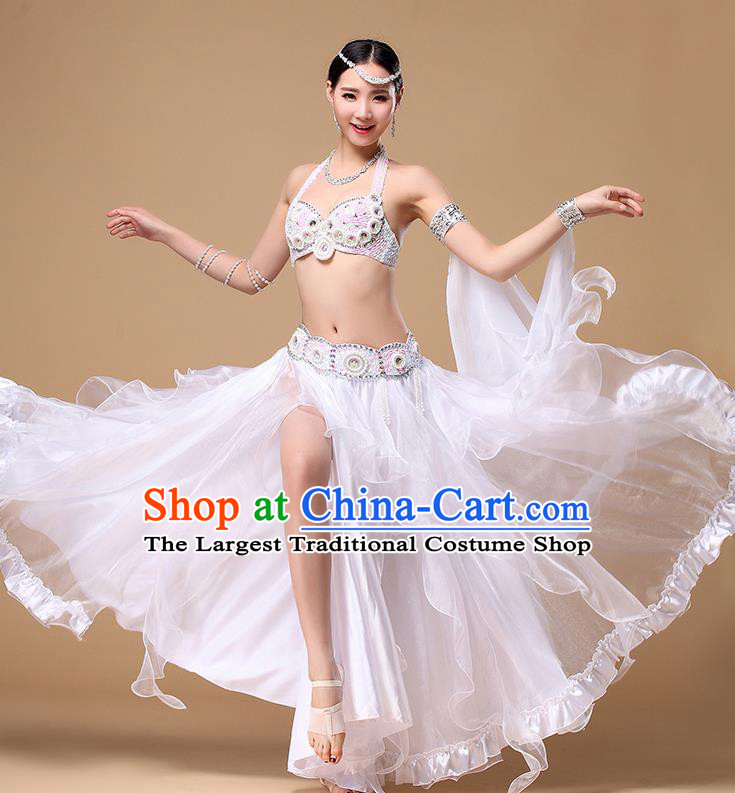 Asian Stage Performance Bra and Skirt Top Belly Dance Competition White Dress Indian Oriental Dance Clothing