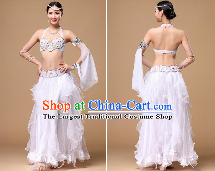 Asian Stage Performance Bra and Skirt Top Belly Dance Competition White Dress Indian Oriental Dance Clothing