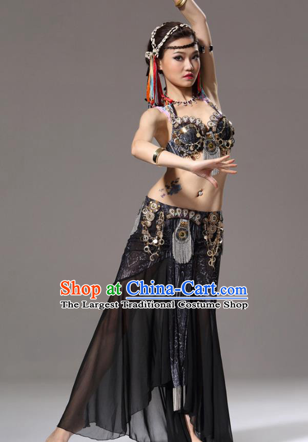Asian Oriental Dance Costumes Primitive Tribe Performance Dress Traditional Indian Belly Dance Black Uniforms
