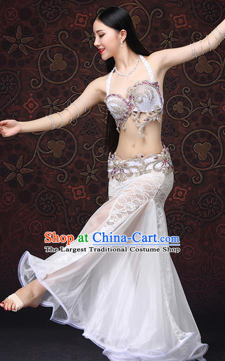 Asian Indian Raks Sharki Bra and White Lace Skirt Oriental Dance Sexy Uniforms Belly Dance Costumes