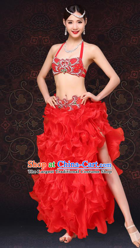 Indian Oriental Dance Clothing Belly Dance Red Dress Asian Raks Sharki Bra and Skirt