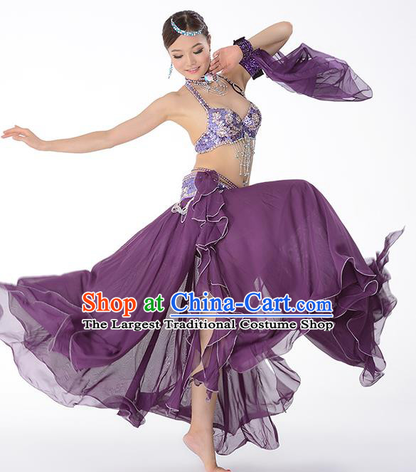 Traditional Indian Belly Dance Purple Bra and Skirt Uniforms Asian Oriental Dance Raks Sharki Costume