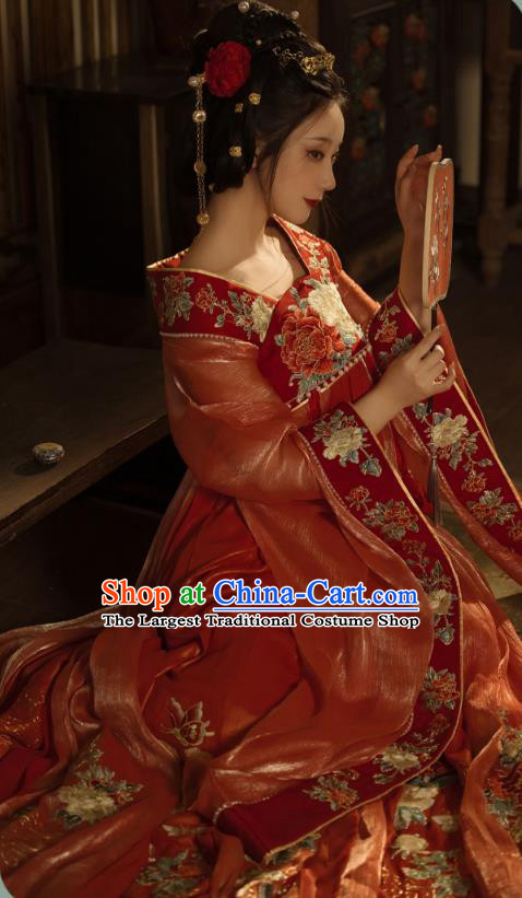 China Traditional Jin Dynasty Imperial Concubine Historical Clothing Ancient Court Woman Red Hanfu Dress Garments