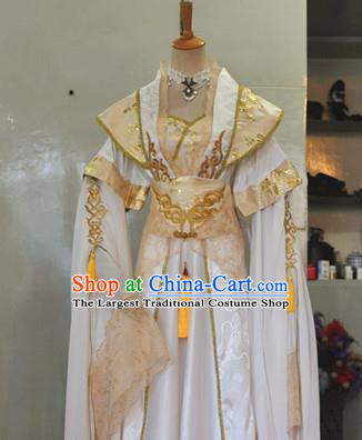 China Traditional Cosplay Tang Dynasty Court Queen Clothing Ancient Fairy Princess Golden Hanfu Dress