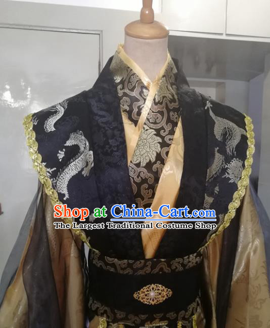 Chinese Qin Dynasty Emperor Garment Costumes Ancient King Golden Hanfu Clothing Drama Cosplay Nobility Childe Apparels