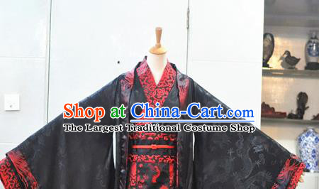 Chinese Ancient Emperor Black Hanfu Clothing Drama Cosplay Royal Highness Apparels Qin Dynasty King Garment Costumes