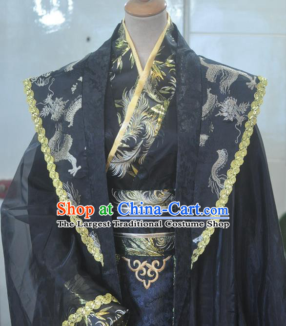 Chinese Drama Cosplay Emperor Black Apparels Zhou Dynasty King Garment Costumes Ancient Royal Highness Hanfu Clothing