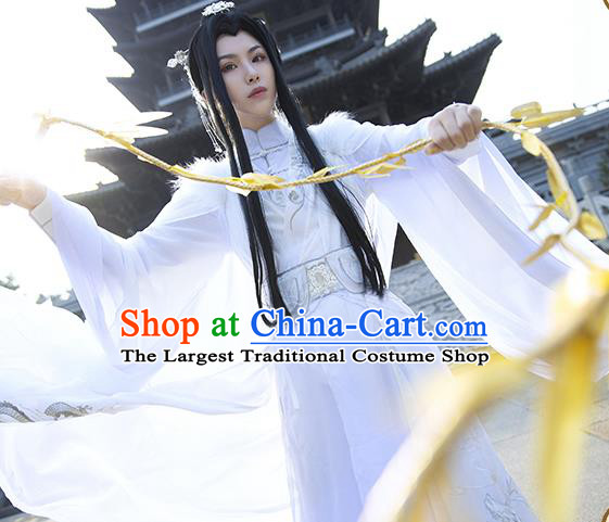 Chinese Cosplay Swordsman Chu Wanning Apparels King White Garment Costumes Ancient Royal Highness Clothing