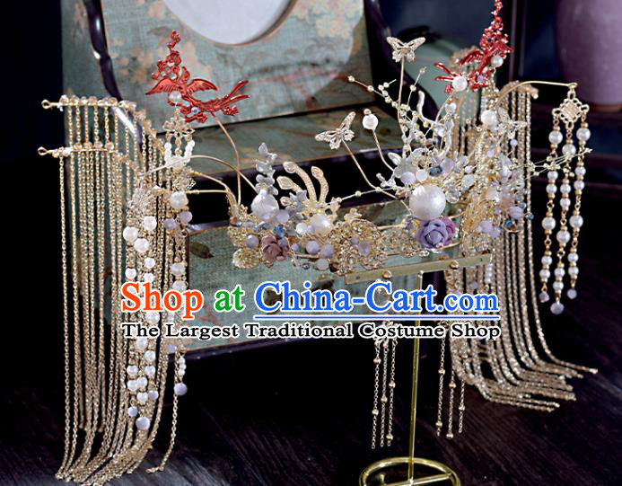 Chinese Classical Tassel Phoenix Coronet Bride Headdress Traditional Wedding Hair Accessories Xiuhe Suit Hair Crown