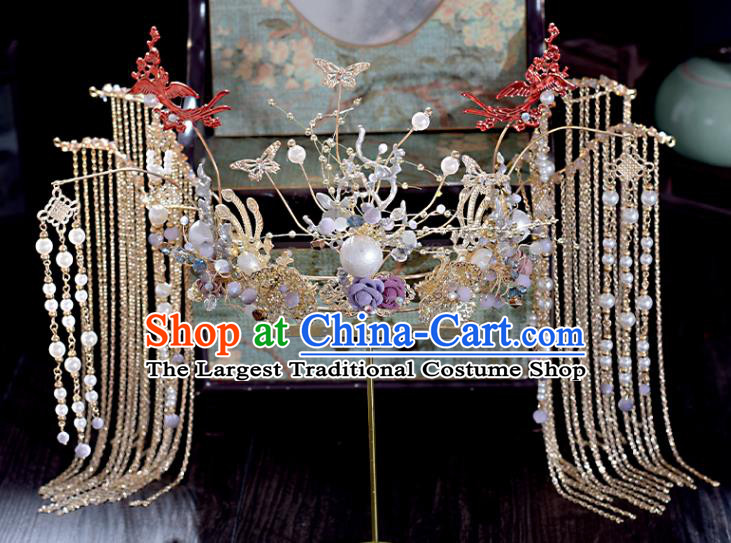 Chinese Classical Tassel Phoenix Coronet Bride Headdress Traditional Wedding Hair Accessories Xiuhe Suit Hair Crown