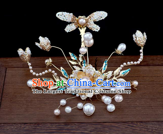 Chinese Classical Bride Headdress Traditional Wedding Hair Accessories Xiuhe Suit Dragonfly Hair Comb Hairpins