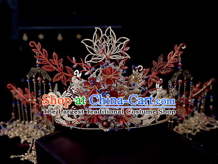 Chinese Classical Bride Phoenix Coronet Headdress Traditional Wedding Hair Accessories Xiuhe Suit Hair Crown