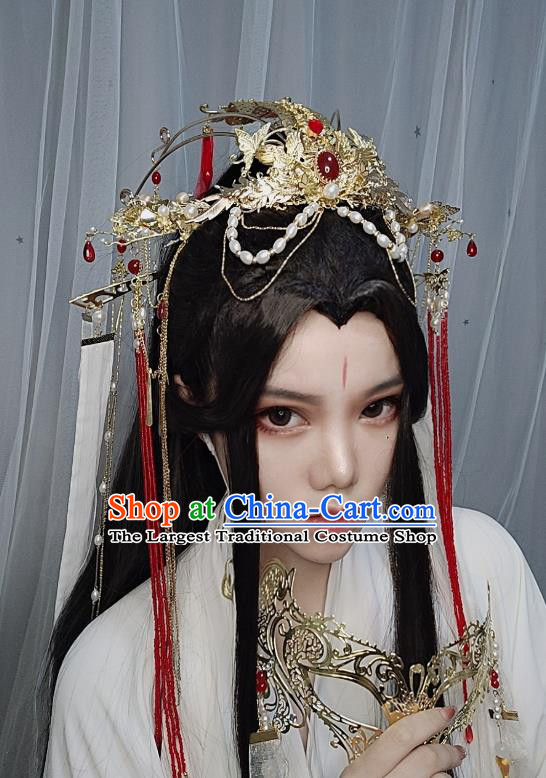 Chinese Ancient Swordswoman Wedding Hair Accessories Traditional Jin Dynasty Princess Golden Phoenix Coronet Headdress
