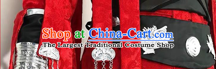 Chinese Tang Dynasty Swordsman Garment Costumes Ancient Knight Clothing Cosplay Chivalrous Male Red Apparels