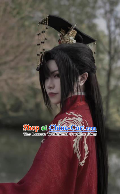 Chinese Ancient Emperor Tassel Hat Hair Accessories Traditional Qin Dynasty Monarch King Headdress