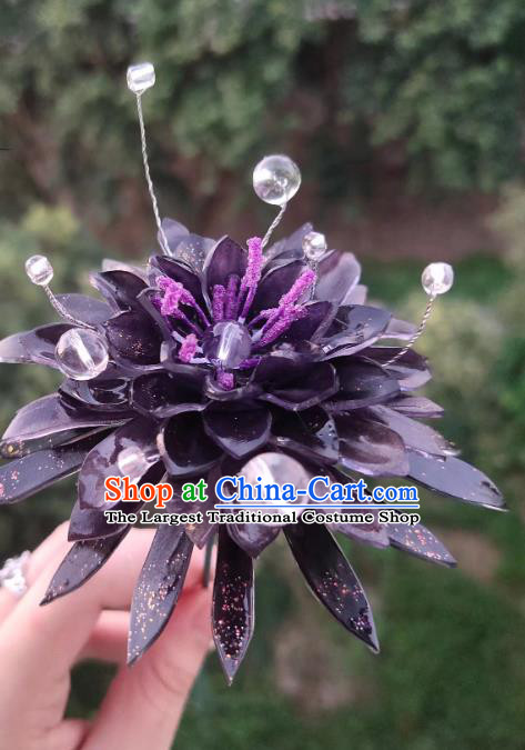 Chinese Traditional Tang Dynasty Swordswoman Headwear Ancient Fairy Purple Chrysanthemum Hairpin Hair Accessories