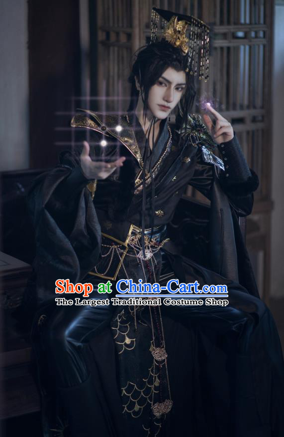 Chinese Qin Dynasty King Garment Costumes Ancient Emperor Clothing Cosplay Royal Highness Black Apparels
