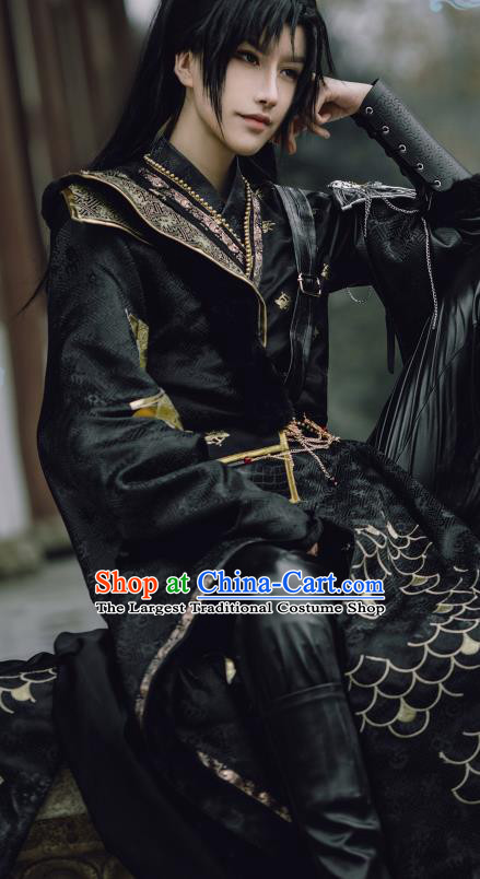 Chinese Qin Dynasty King Garment Costumes Ancient Emperor Clothing Cosplay Royal Highness Black Apparels