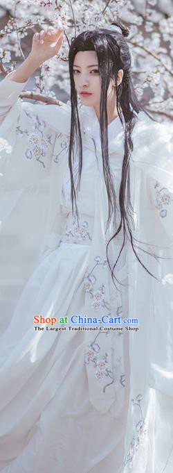 Chinese Ancient Noble Childe Garment Costumes Jin Dynasty Knight White Clothing Cosplay Swordsman Apparels
