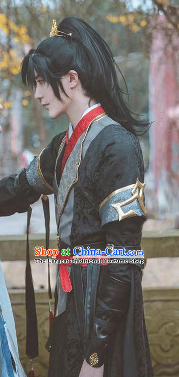 Chinese Cosplay Swordsman Helan Que Apparels Ancient Young Man Garment Costumes Qin Dynasty Knight Black Clothing