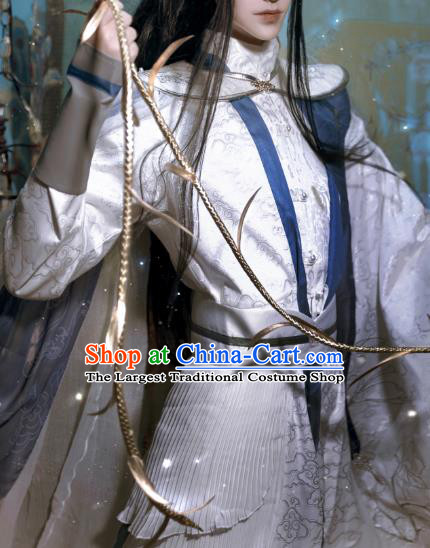 Chinese Qin Dynasty Knight White Clothing Cosplay Swordsman Yu Heng Apparels Ancient Young Hero Garment Costumes