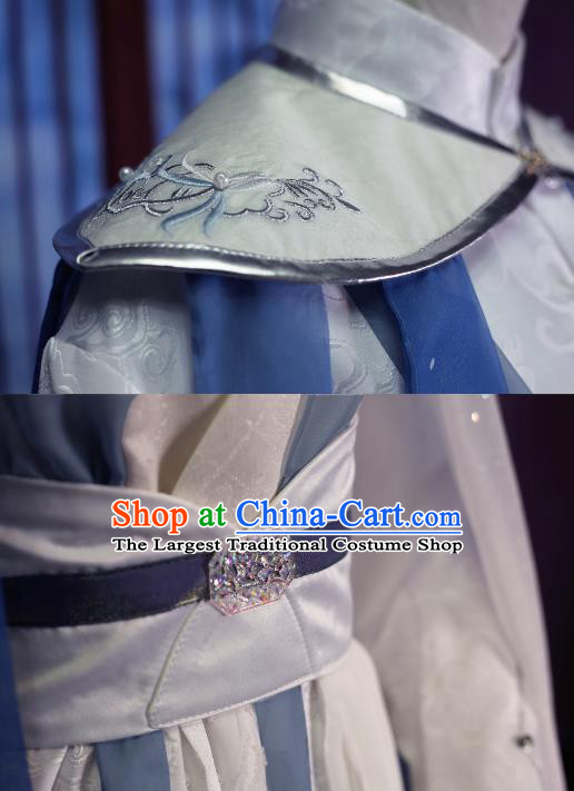 Chinese Qin Dynasty Knight White Clothing Cosplay Swordsman Yu Heng Apparels Ancient Young Hero Garment Costumes
