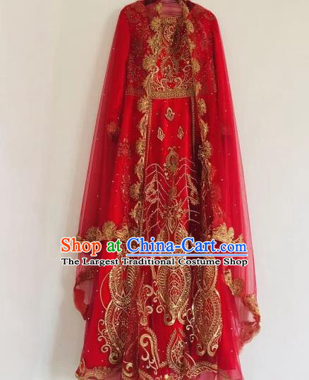 Asian India Bride Red Sari Dress Garment Indian Traditional Wedding Saree Clothing