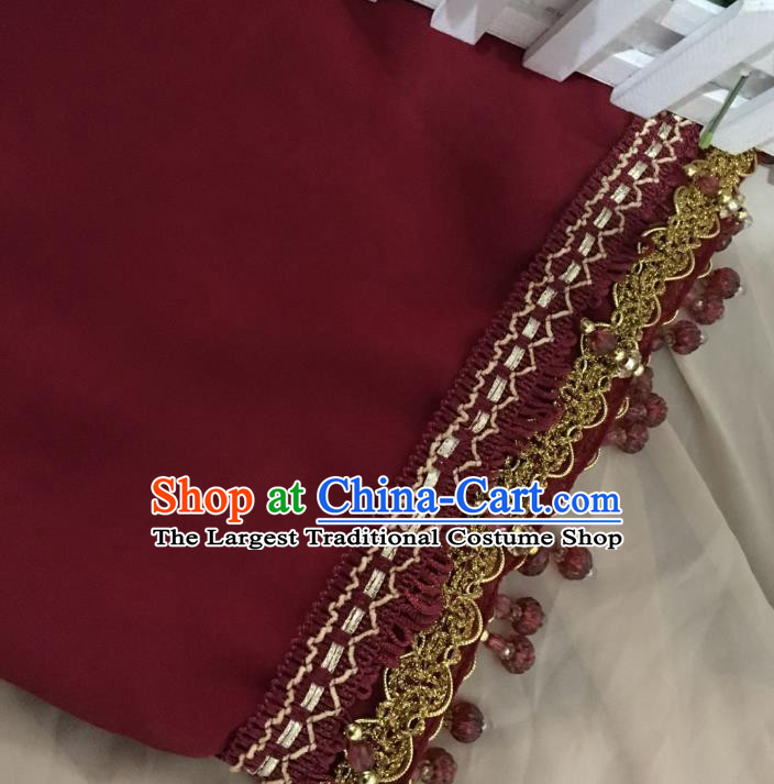 Chinese Ethnic Bride Wine Red Veil Traditional Hui Nationality Wedding Headdress