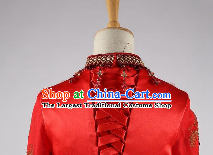 Chinese Classical Embroidered Red Dress Hui Ethnic Bride Clothing Traditional Wedding Garment Costumes