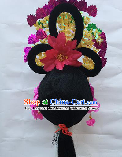 Chinese Traditional Peking Opera Wigs and Yellow Hair Crown Stage Performance Headwear Folk Dance Headdress